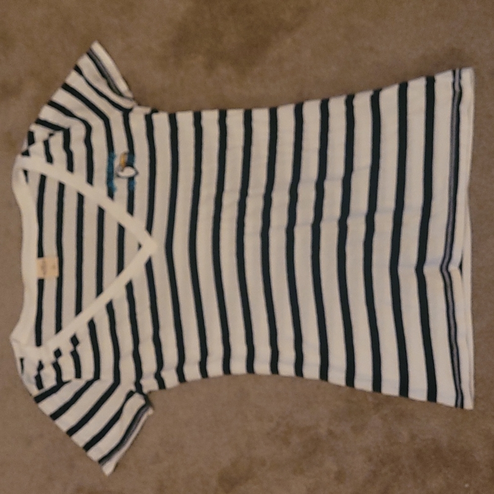 Hollister T-shirt.  Junior size large. White and navy blue stripes..  26" length